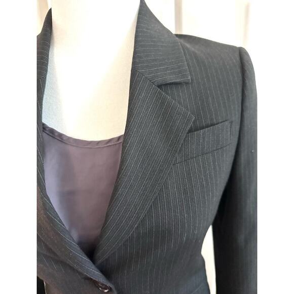 UNITED COLORS OF BENETTON Three Piece Gray Pinstripe Suit Skirt Jacket Shirt - Picture 2 of 7